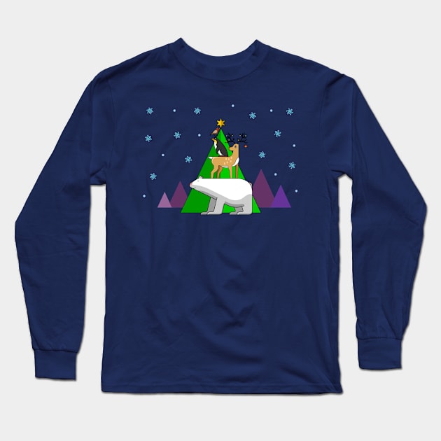 Polar bear, reindeer, penguin, robin Christmas star Long Sleeve T-Shirt by iconymous